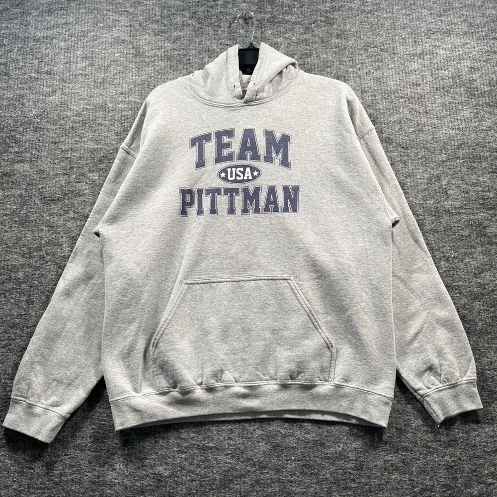 Gildan Heavy Blend Team USA Pittman Hoodie Grey Graphic Pullover Mens Large